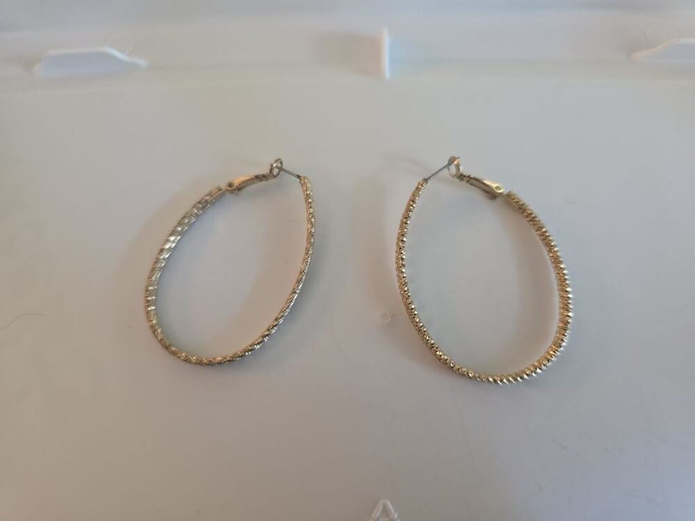 Vintage Gold-Tone Textured Hoop Earrings
